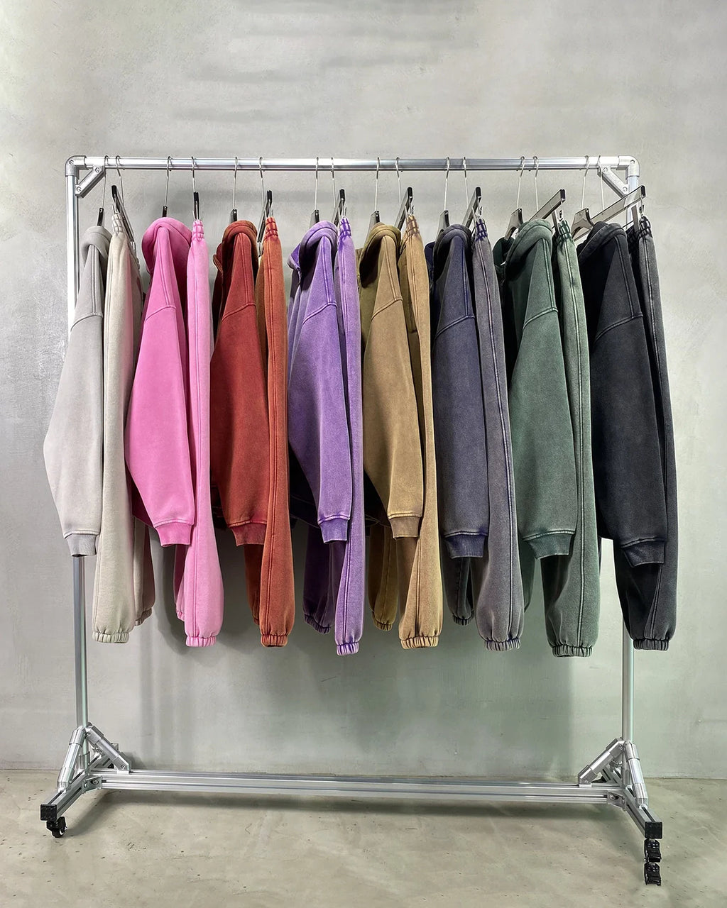 INFLATION Washed Distressed Fleece Zip Up Hoodies